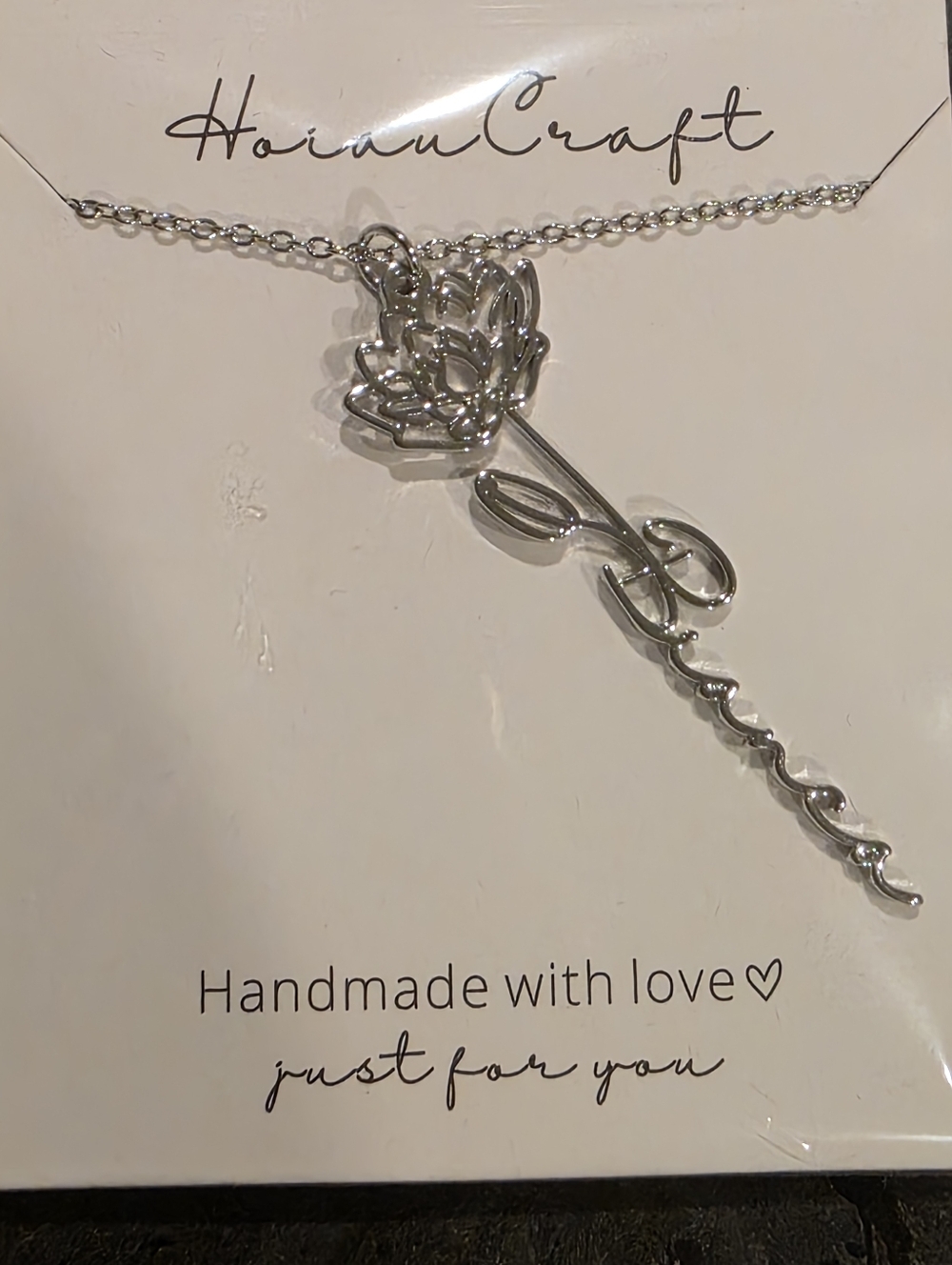 Bianca name necklace flower silver tone